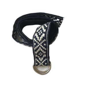 Ladies Belt D Ring Cinch Fabric SZ 8 Aztec Southwest Navy Blue White Like New!